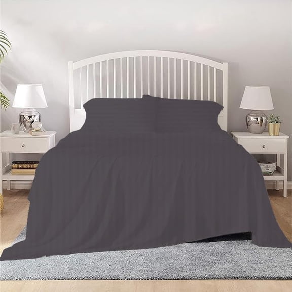 800 Thread Count 100% Egyptian Cotton Sheet Set, 4 Pc Set, Sateen Weave,Soft Luxury Bedding, Fits Upto 15" Inch Deep Pocket (Dark Grey Stripe, Twin-XL Size)