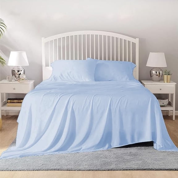 800 Thread Count 100% Egyptian Cotton Sheet Set, 4 Pc Set, Sateen Weave,Soft Luxury Bedding, Fits Upto 15" Inch Deep Pocket (Light Blue Solid, Twin Size)