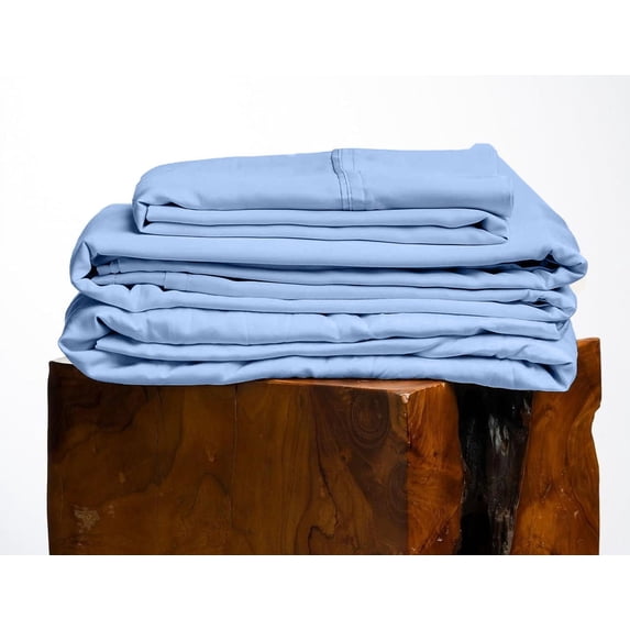 800 Thread Count, 100% Giza Egyptian Cotton Bedding Set, 4-PC Sheets Set, 19 Inch Deep Pocket of Fitted Sheet, Soft Sateen Weave Breathable - Sky Blue, Short Queen