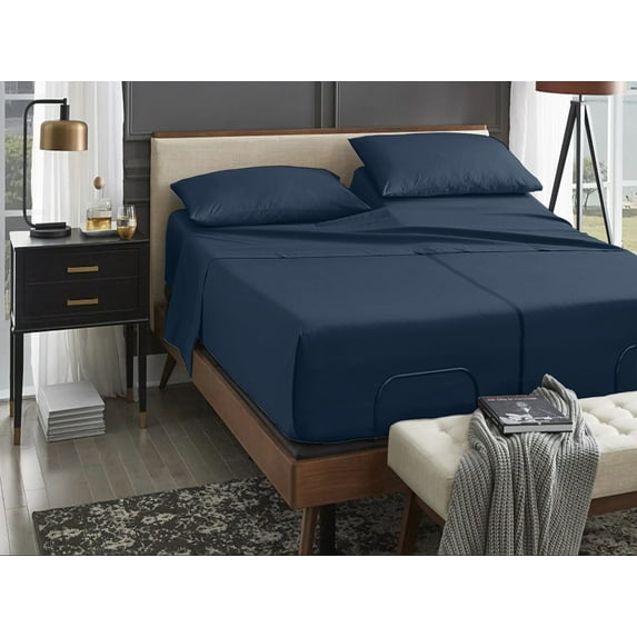 ABORN Giza Egyptian Cotton 800 Thread Count 5 PC Split Queen Bedsheet 15" Deep Pocket - Mediterranean Blue
