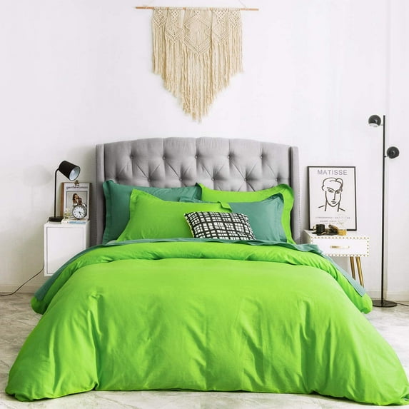 800 Thread Count 3-PCs Duvet Set Soft & Cozy 100% Egyptian Cotton | Zipper Closure & Corner Ties | ( 1 Duvet Cover & 2 Pillow Shams ) ( Full/Queen,{90"x90"} Solid Parrot Green )