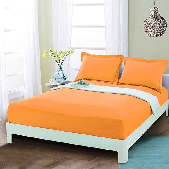 800 Thread Count 3 Piece (1- Fitted Sheet + 2- Pillow cover) Quality 12 Inch Deep Pocket 100% Egyptian Cotton Color Orange Solid Size King
