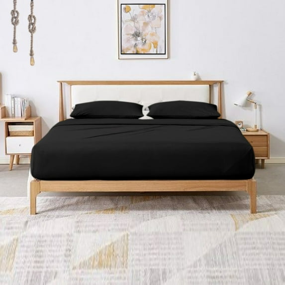 800 Thread Count 4 Piece Quality Sheet Set 10 Inch Deep Pocket 100% Egyptian Cotton Color Black Solid Size California King