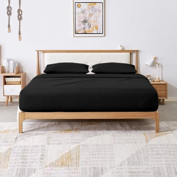 800 Thread Count 4 Piece Quality Sheet Set 10 Inch Deep Pocket 100% Egyptian Cotton Color Black Solid Size Full