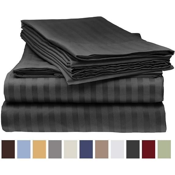 800 Thread Count 4 Piece Quality Sheet Set 10 Inch Deep Pocket 100% Egyptian Cotton Color Black Stripe Size Queen