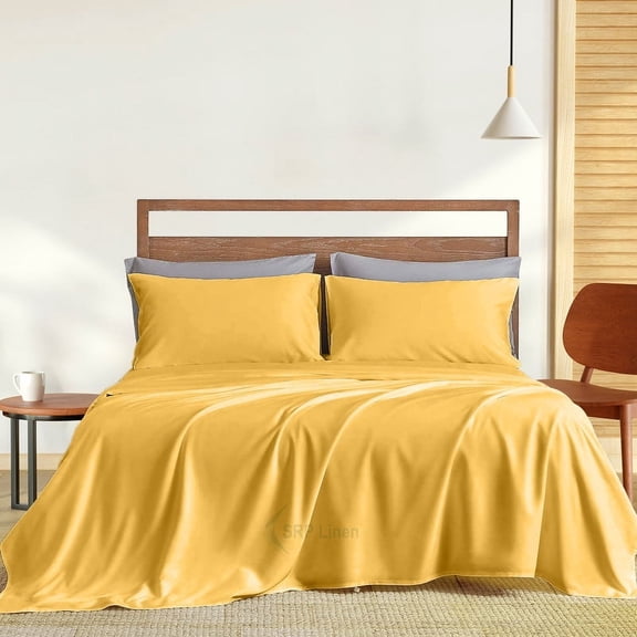 800 Thread Count 4 Piece Quality Sheet Set 12 Inch Deep Pocket 100% Egyptian Cotton Color Gold Solid Size Twin