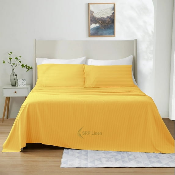 800 Thread Count 4 Piece Quality Sheet Set 18 Inch DeepPocket 100% Egyptian Cotton Color Gold Stripe Size Queen