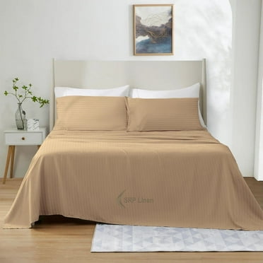 800 Thread Count 4 Piece Quality Sheet Set 27 Inch Deep Pocket 100% Egyptian Cotton Color Taupe Stripe Size Twin