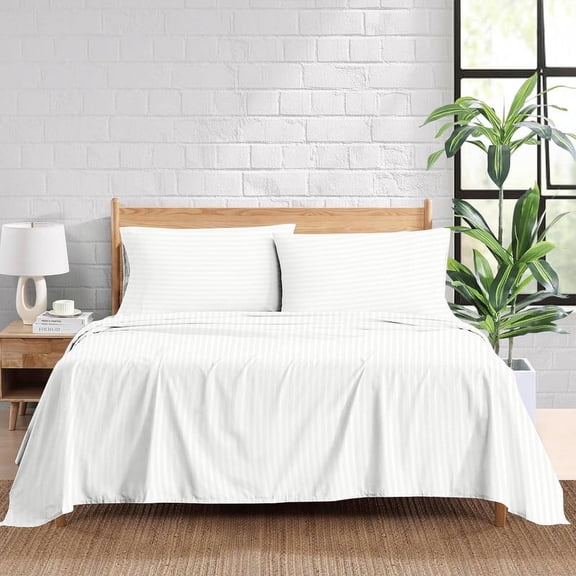 800 Thread Count 4 Piece Quality Sheet Set 30 Inch Deep Pocket 100% Egyptian Cotton Color White Stripe Size Twin XL