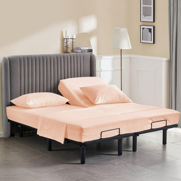 800 Thread Count California King Size 28" Split Top Flex Head Sheet Set – 100% Egyptian Cotton, 15" Deep Pockets, Adjustable Bed, 4-Piece Set Color Peach Solid