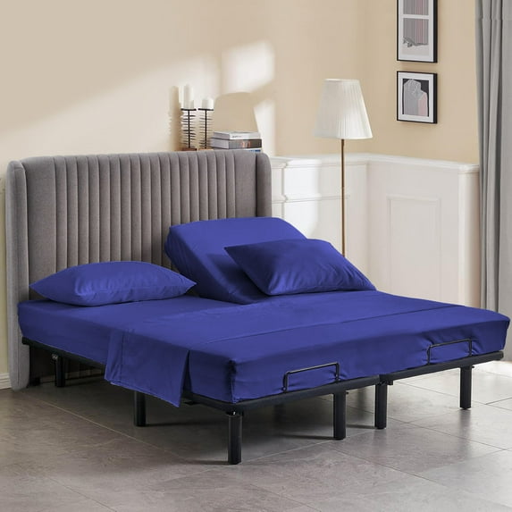 800 Thread Count California King Size 30" Split Top Flex Head Sheet Set – 100% Egyptian Cotton, 15" Deep Pockets, Adjustable Bed, 4-Piece Set Color Royal-Blue Solid