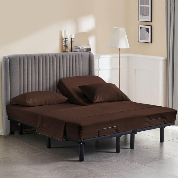 800 Thread Count California King Size 34" Split Top Flex Head Sheet Set – 100% Egyptian Cotton, 15" Deep Pockets, Adjustable Bed, 4-Piece Set Color Chocolate Solid