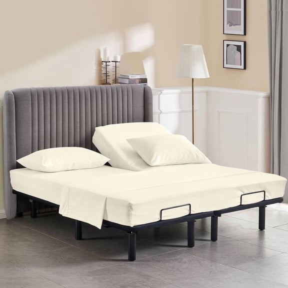800 Thread Count California King Size 34" Split Top Flex Head Sheet Set – 100% Egyptian Cotton, 15" Deep Pockets, Adjustable Bed, 4-Piece Set Color Ivory Solid