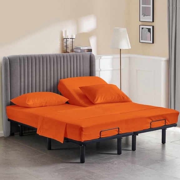 800 Thread Count California King Size 34" Split Top Flex Head Sheet Set – 100% Egyptian Cotton, 15" Deep Pockets, Adjustable Bed, 4-Piece Set Color Orange Solid