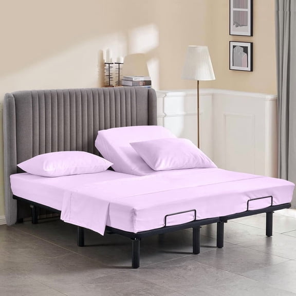 800 Thread Count California King Size 39" Split Top Flex Head Sheet Set – 100% Egyptian Cotton, 15" Deep Pockets, Adjustable Bed, 4-Piece Set Color Lavender Solid