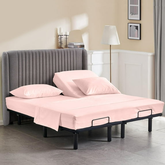 800 Thread Count California Queen Size 36" Split Top Flex Head Sheet Set – 100% Egyptian Cotton, 15" Deep Pockets, Adjustable Bed, 4-Piece Set Color Pink Solid
