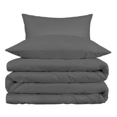 800-Thread Count Cotton-Rich Wrinkle-Resistant Solid Duvet Cover and Pillow Sham Set Grey / Full/Queen