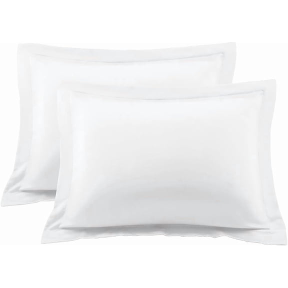 800 Thread Count Egyptian Cotton 2-Piece Pillow Sham Set with Flanged Border, King Size (20" x 40") White Solid