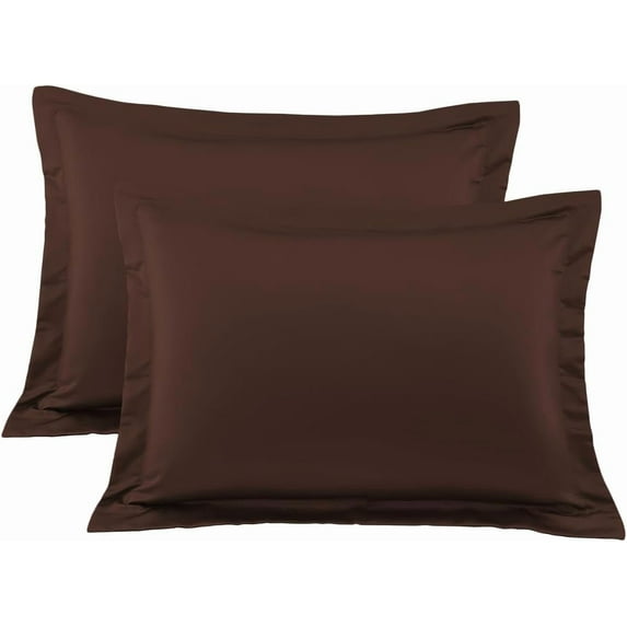 800 Thread Count Egyptian Cotton 2-Piece Pillow Sham Set with Flanged Border, Queen Size (20" x 30") Chocolate Solid
