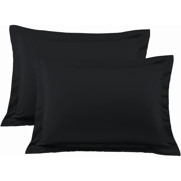 800 Thread Count Egyptian Cotton 2-Piece Pillow Sham Set with Flanged Border, Standard Size (20" x 26") Black Solid