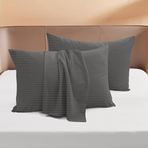 800 Thread Count Egyptian Cotton 2-Piece Pillowcase Set with Envelope Closure, Standard Size (20" x 26") Elephant Grey Stripe