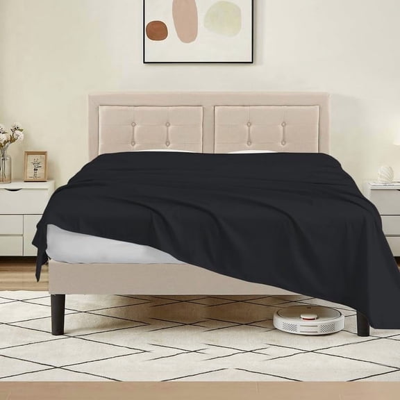 800 Thread Count Egyptian Cotton Flat Sheet Single Piece, Queen (90"x 102") Flat Sheet – Black