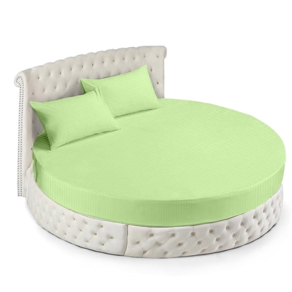 800 Thread Count Egyptian Cotton Round Bed Sheet Set - 80" diameter diameter with 15" Deep Pocket - Sage Stripe - Luxury Softness & Durability