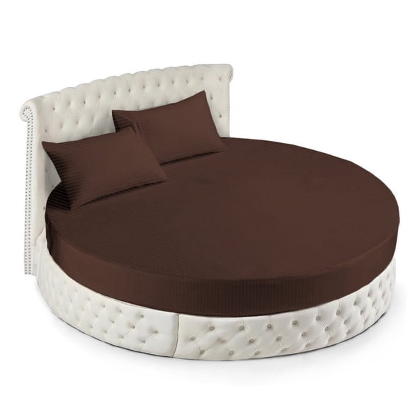 800 Thread Count Egyptian Cotton Round Bed Sheet Set - 88" diameter diameter with 15" Deep Pocket - Chocolate Stripe - Luxury Softness & Durability