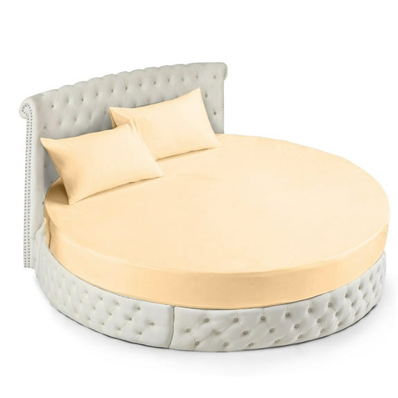 800 Thread Count Egyptian Cotton Round Bed Sheet Set - 92" diameter with 15" Deep Pocket - Beige Solid - Luxury Softness & Durability