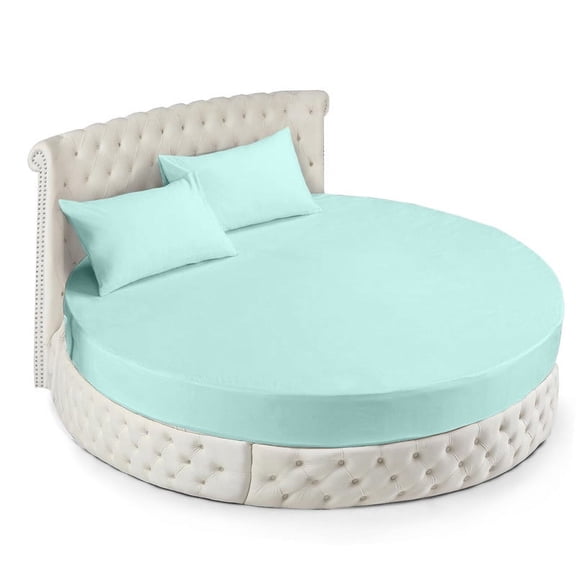 800 Thread Count Egyptian Cotton Round Bed Sheet Set - 96" diameter with 15" Deep Pocket - Aqua Blue Solid - Luxury Softness & Durability