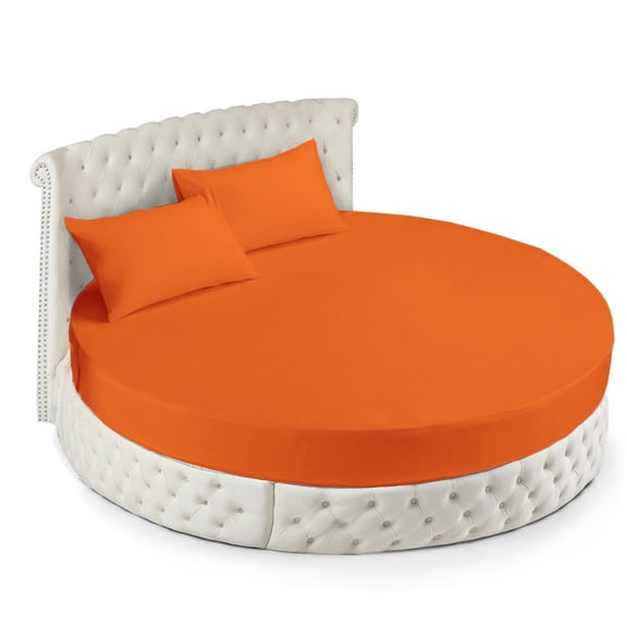 800 Thread Count Egyptian Cotton Round Bed Sheet Set - 96" diameter with 15" Deep Pocket - Orange Solid - Luxury Softness & Durability