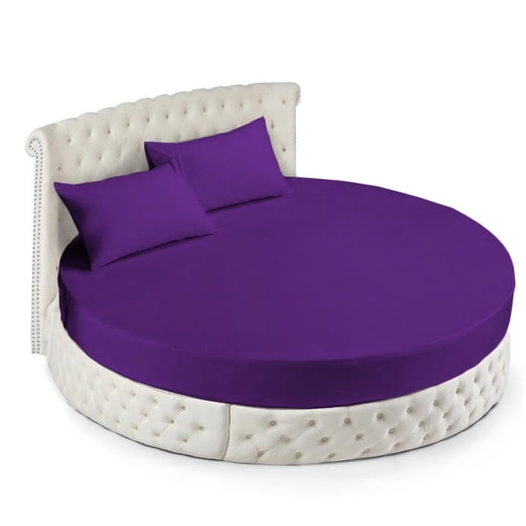 800 Thread Count Egyptian Cotton Round Bed Sheet Set - 96" diameter with 15" Deep Pocket - Purple Solid - Luxury Softness & Durability