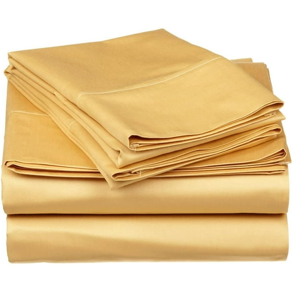 800 Thread Count Egyptian Cotton Solid Gold 20"(inch) Deep Pocket Short Queen(60" X 75") Sheet Set- 4 Pc Sheet with Pillowcases, Hotel Quality