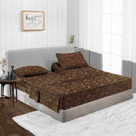 ABORN 800 Thread Count Egyptian Cotton 4 PC Adult Bedsheet 10" Pocket 38" SplitHead CalKing Leopard Print
