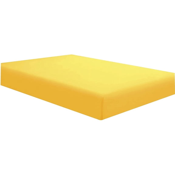 800 Thread Count Heavy Weight Fabric Single 1-Piece Fitted / Bottom Sheet - - Queen Size - Solid COLORS Single 1-Piece Fitted / Bottom Sheet - { Yellow } Fit Deep Pocket 21" Inches By KM LINEN