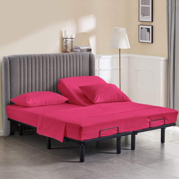 800 Thread Count King Size 28" Split Top Flex Head Sheet Set – 100% Egyptian Cotton, 15" Deep Pockets, Adjustable Bed, 4-Piece Set Color Hot-Pink Solid