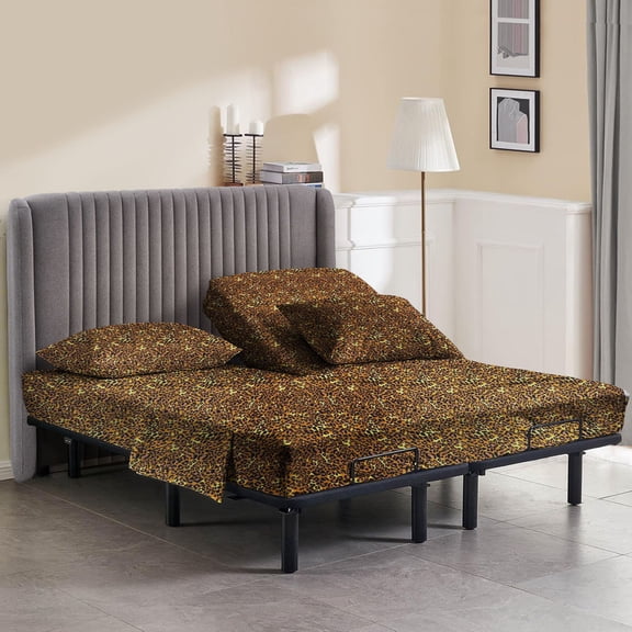 800 Thread Count King Size 28" Split Top Flex Head Sheet Set – 100% Egyptian Cotton, 15" Deep Pockets, Adjustable Bed, 4-Piece Set Color Leoapard Print