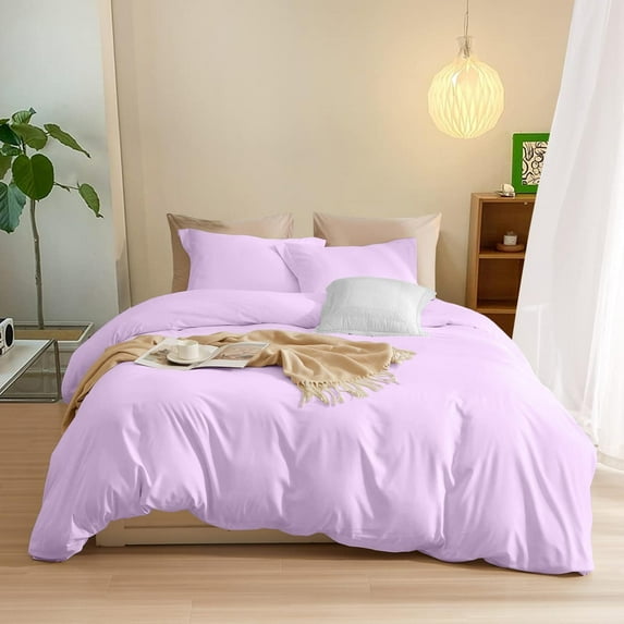 800 Thread Count 1-PC Duvet Cover Soft & Cozy 100% Egyptian Cotton | Zipper Closure & Corner Ties | ( Full/Queen, Solid Lavender )
