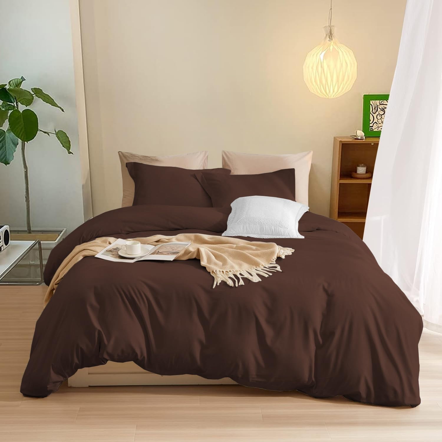 800 Thread Count 1-PC Duvet Cover Soft & Cozy 100% Egyptian Cotton | Zipper Closure & Corner Ties | ( Super King, Solid Chocolate )