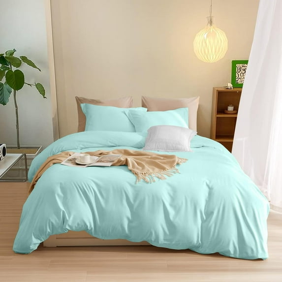 800 Thread Count 3-PCs Duvet Set Color Soft Breathable100% Egyptian Cotton | Button Closure & Corner Ties | ( 1 Duvet Cover & 2 Pillow Shams ) ( Full/Queen,{90"x90"} Solid Aqua Blue )