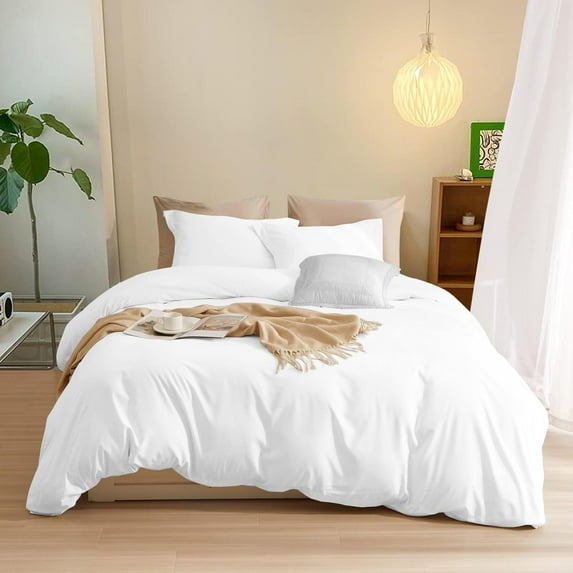 800 Thread Count 5-PCs Duvet Set Soft & Cozy 100% Egyptian Cotton | Zipper Closure & Corner Ties | ( 1 Duvet Cover & 4 Pillow Shams ) ( Super King, Solid White )