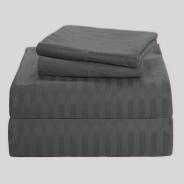 800-Thread-Count Night Sweats Ultra Soft and Breathable Bedding 100% Egyptian Cotton Sheet Set King Size Fits 16-18 Inches Deep Pocket ( Stripe, Grey )