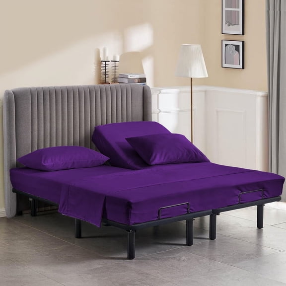 800 Thread Count Queen Size 36" Split Top Flex Head Sheet Set – 100% Egyptian Cotton, 15" Deep Pockets, Adjustable Bed, 4-Piece Set Color Purple Solid
