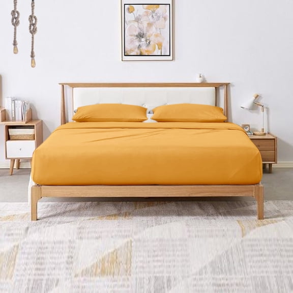 800 Thread Count Solid Sheet Set - 4 Piece Set Long Staple Egyptian Cotton - Sateen Weave Sheet Set Woven - Fits Mattress Up-to 10"-12" Inches Deep Pockets Bed Sheets -Sheets 4 PC(Queen, Gold)