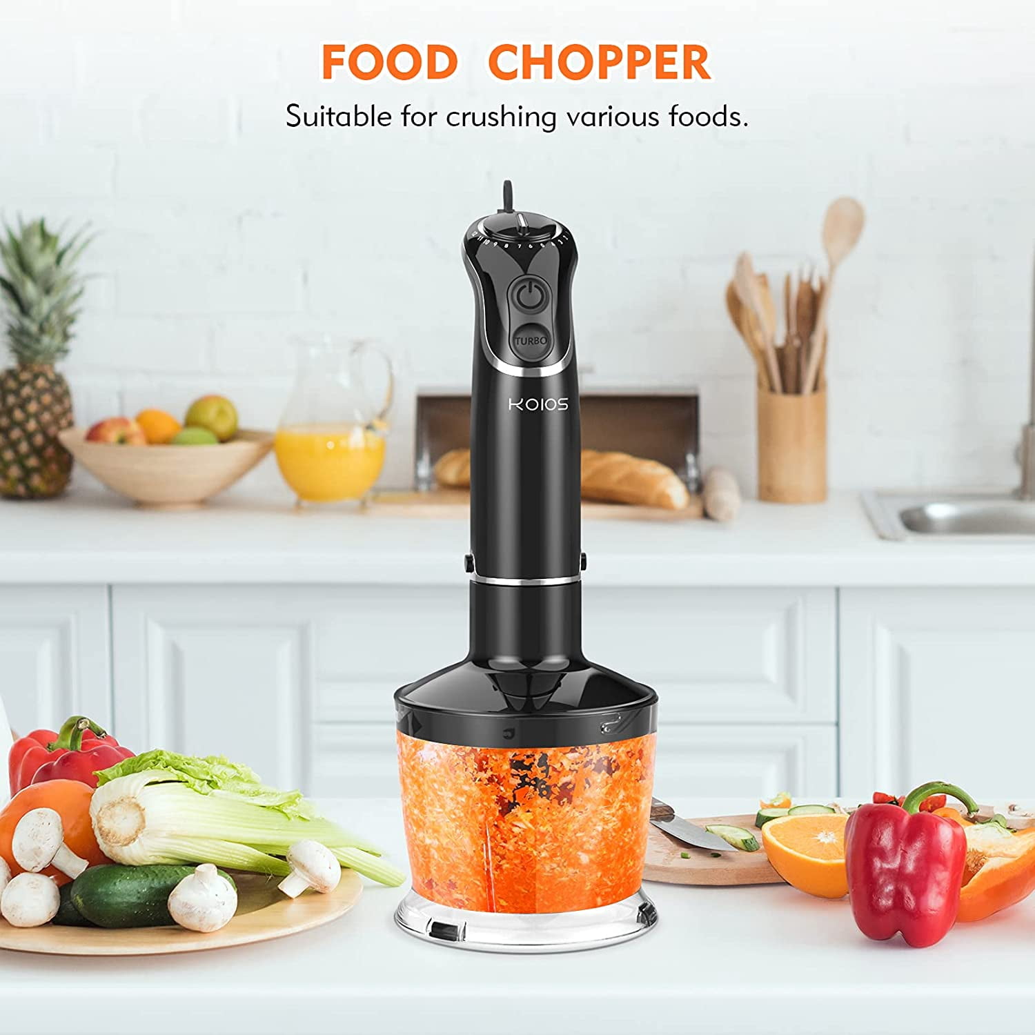 800-Watt Immersion Hand Blender with 12-Speed Turbo,  Blade, 4-in-1 Set for Kitchen