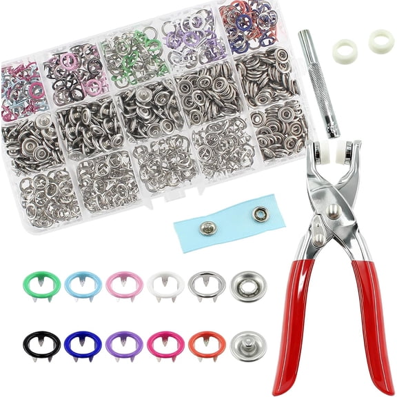 800 count Metal Snaps Buttons Kit Multicolor Hollow Sewing Snaps with Fastener Pliers Press Tool Prong Snap Buttons for Bags Clothes Sewing DIY Crafts(200 Sets, 9.5mm)