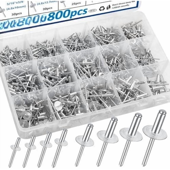 800 count Pop Rivets with Large Flange Rivets Assortment Kit 7-Sizes ...