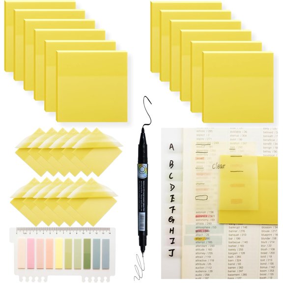 800 count Transparent Sticky Notes, Morandi Yellow Clear Sticky Notes, 3"x3"  Translucent Sticky Note Pads, Index Tabs, Clear  it Notes for  Study, See Through Sticky Notes