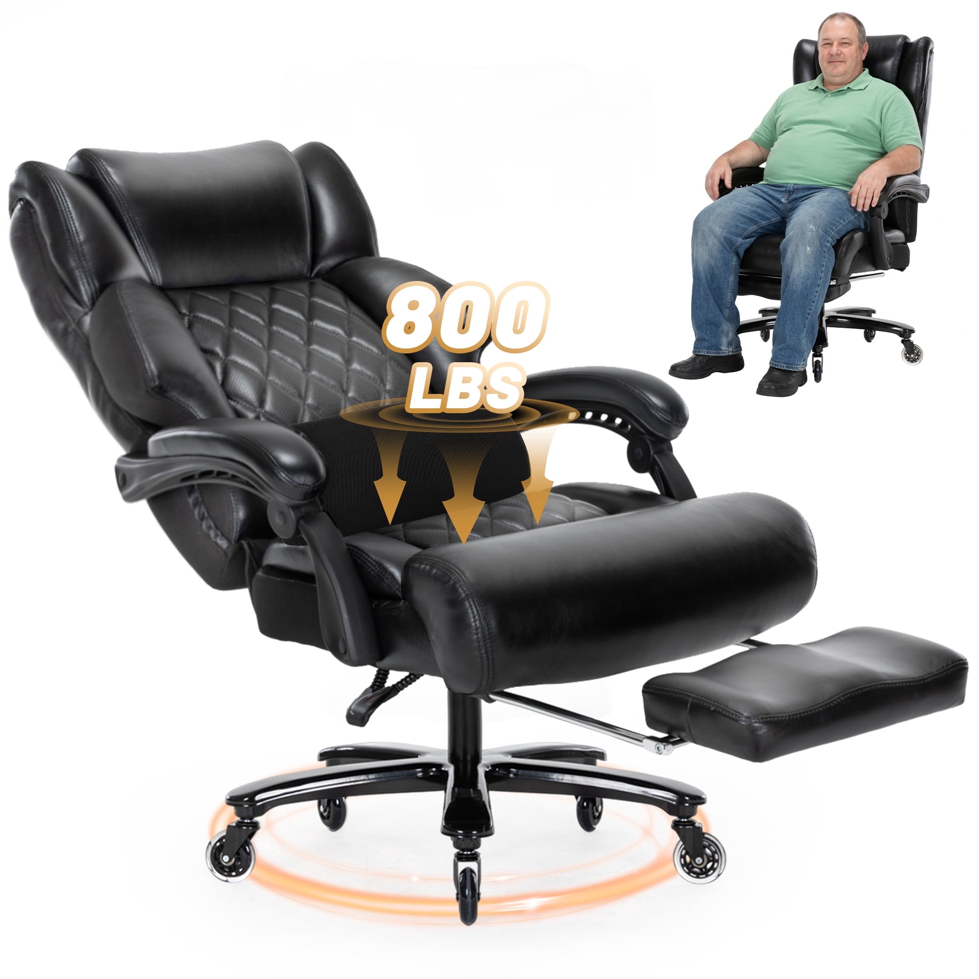 800 lbs Big and Tall Office Chair with Foot Rest, Heavy Duty Executive Reclining Chair, Extra Wide Seat and Mobile Lumbar, High Back Large Computer Desk Chair for Home Office