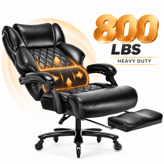 800 lbs Big and Tall Office Chair with Footrest, Heavy Duty Reclining Executive Chair with High Back, Extra Wide Seat and Adjustable Lumbar Support, Large Desk Chair for Home Office